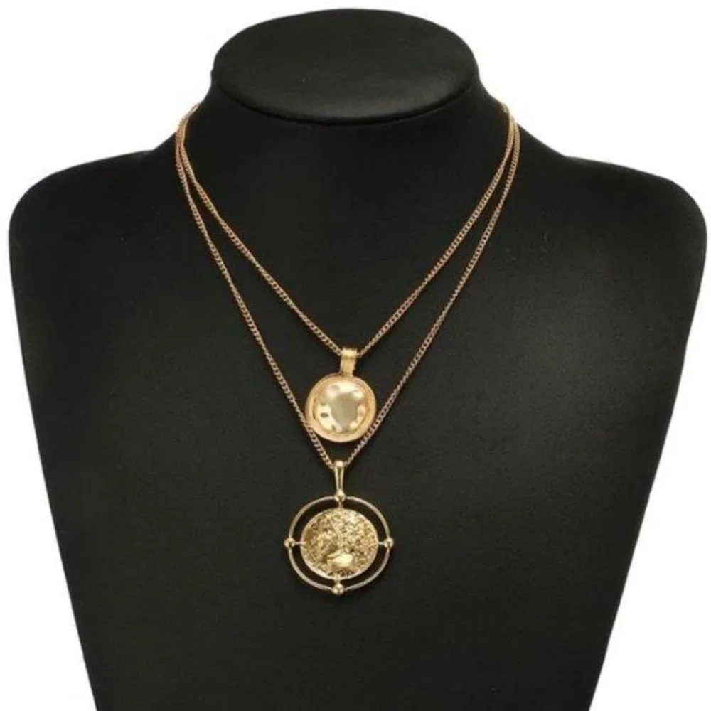 NEW Gold Vintage Coin Double Layer Necklace - Picture 3 of 7